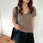 AOSSVIAO 2026 Basic V-neck Solid Thin Summer Pullover Women Female Knitted Ribbed Sweater Slim Short Sleeve Bodycon Sweater