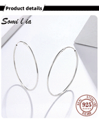 SOMILIA 925 Sterling Silver Platinum Big Hoop Earrings for Women Real Money Jewelry Female Fashion Womens Fine Earrings 10-90mm
