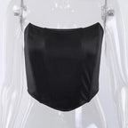Sleeveless Off Shoulder Fashion Sexy Corset Crop Tops Vest Female Underwear Backless Bustier Top Solid