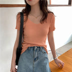 AOSSVIAO 2026 Basic V-neck Solid Thin Summer Pullover Women Female Knitted Ribbed Sweater Slim Short Sleeve Bodycon Sweater