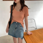 AOSSVIAO 2026 Basic V-neck Solid Thin Summer Pullover Women Female Knitted Ribbed Sweater Slim Short Sleeve Bodycon Sweater