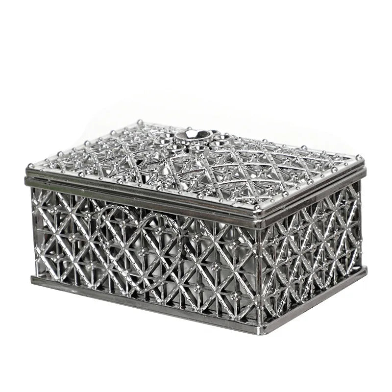 2 PCs Mini Treasure Storage Jewelry Box Silver-color Hollow Flower Pattern Jewelry Case Boxes for Necklace Earring Ring 2030
