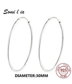 SOMILIA 925 Sterling Silver Platinum Big Hoop Earrings for Women Real Money Jewelry Female Fashion Womens Fine Earrings 10-90mm