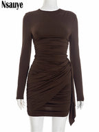 Nsauye New Fashion Women Short Wrap High Waisted Mini Winter Dress 2025 Outfits Sexy Night Club Party Evening Long Sleeve Dress