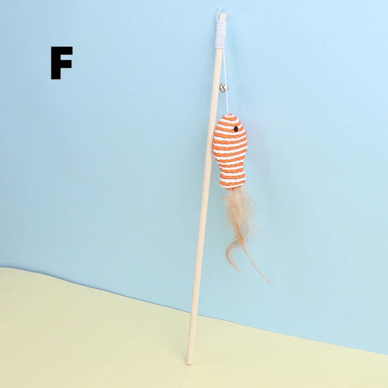 Cat Toy Cat Teaser Stick Handmade Cotton And Linen Woven Wooden Pole Cat Teaser Stick Cute Simulation Mouse Cat Interactive Toy