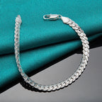 Fashion Hot 925 Silver Bracelet 6mm 18/19/20cm Flat Side Chain Lobster Clasp For Woman Man Wedding Engagement Jewelry