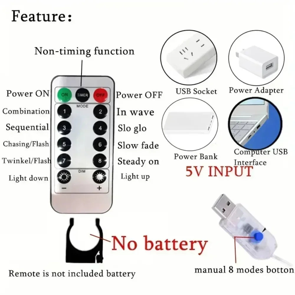 Remote Control Fairy Lights 3 4 6 Meters USB LED Curtain String Lights for Christmas Home Bedroom Decoration Festive Party