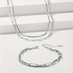 Fashion originality 925 Sterling Silver Necklace Bracelet Jewelry set for women men Paperclip Chain Party wedding gift