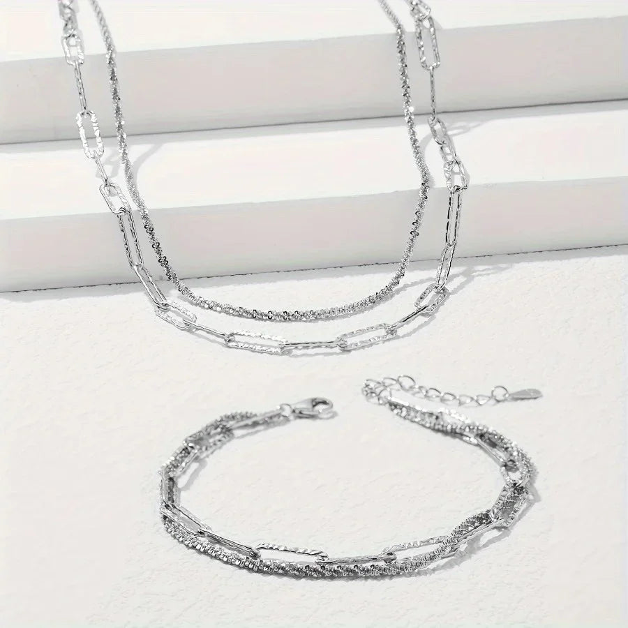 Fashion originality 925 Sterling Silver Necklace Bracelet Jewelry set for women men Paperclip Chain Party wedding gift