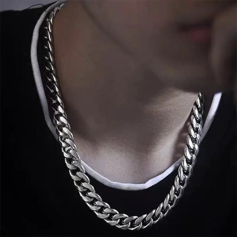 925 sterling silver plated Flat Cuban Chain Necklace For Men Male Neck Jewelry Accessories 4MM/6MM/8MM/10MM Width