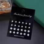 12 Pairs Set Stainless Steel Stud Earrings with Gemstone Buds Round Earrings Unisex Fashion Jewelry Gifts