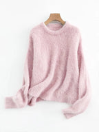 SuyaDream Warm Alpaca Pullovers for Woman, Dropped Sleeved Loose Sweaters, 2025 Fall Winter Top, Camel, Beige
