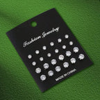12 Pairs Set Stainless Steel Stud Earrings with Gemstone Buds Round Earrings Unisex Fashion Jewelry Gifts