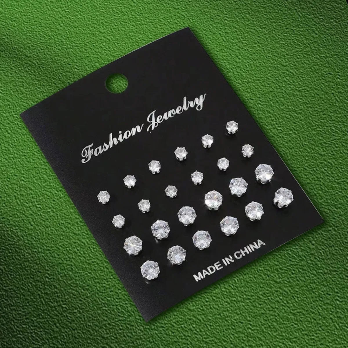 12 Pairs Set Stainless Steel Stud Earrings with Gemstone Buds Round Earrings Unisex Fashion Jewelry Gifts