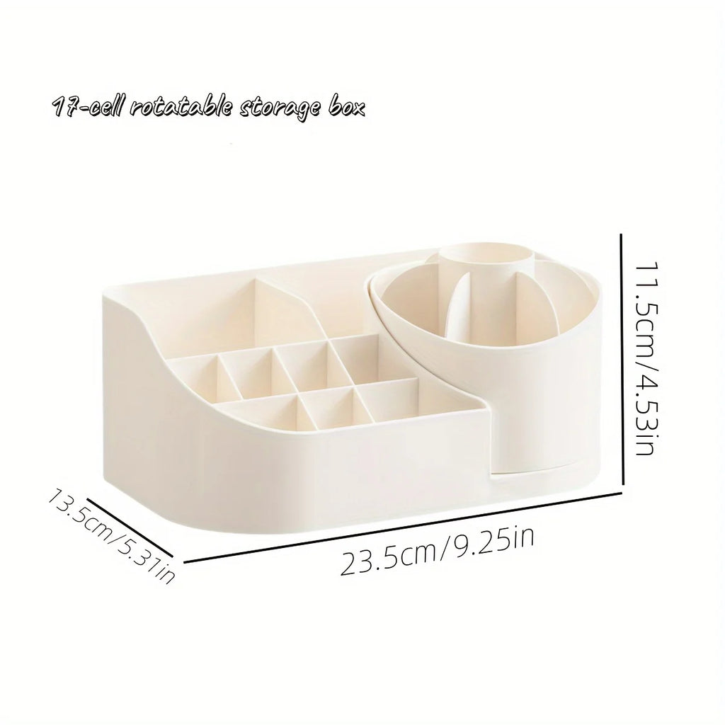 1pc Multi-Functional 2-in-1 Desk Organizer with 360-Degree Rotating Pen Holder, Large Capacity Plastic Storage Caddy for Office