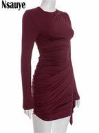 Nsauye New Fashion Women Short Wrap High Waisted Mini Winter Dress 2025 Outfits Sexy Night Club Party Evening Long Sleeve Dress