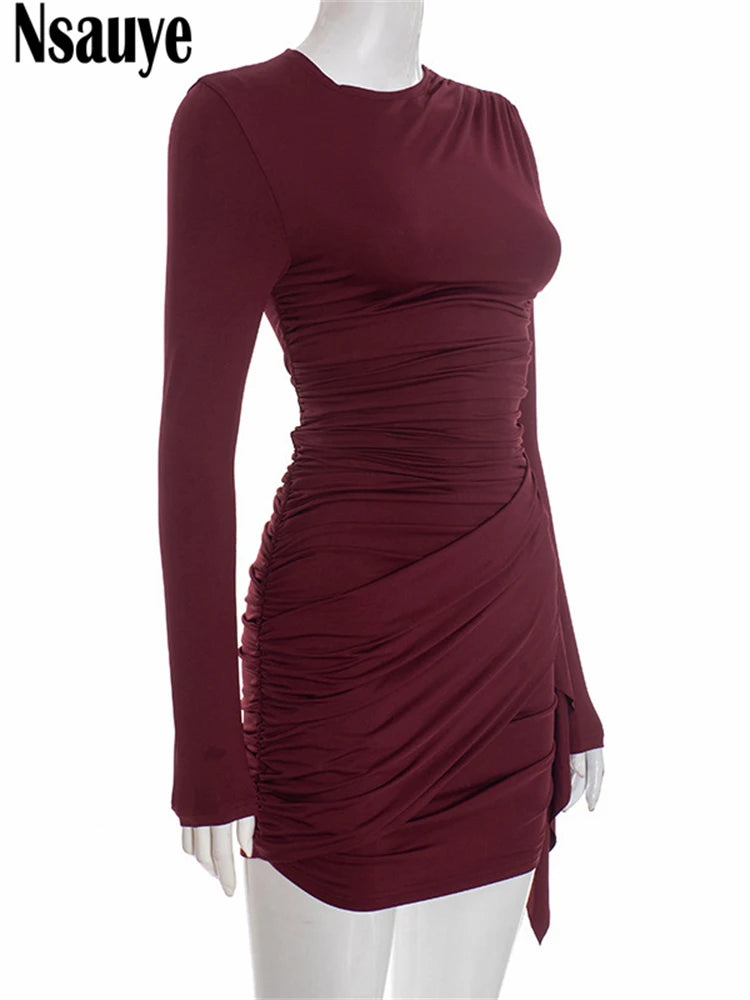 Nsauye New Fashion Women Short Wrap High Waisted Mini Winter Dress 2025 Outfits Sexy Night Club Party Evening Long Sleeve Dress