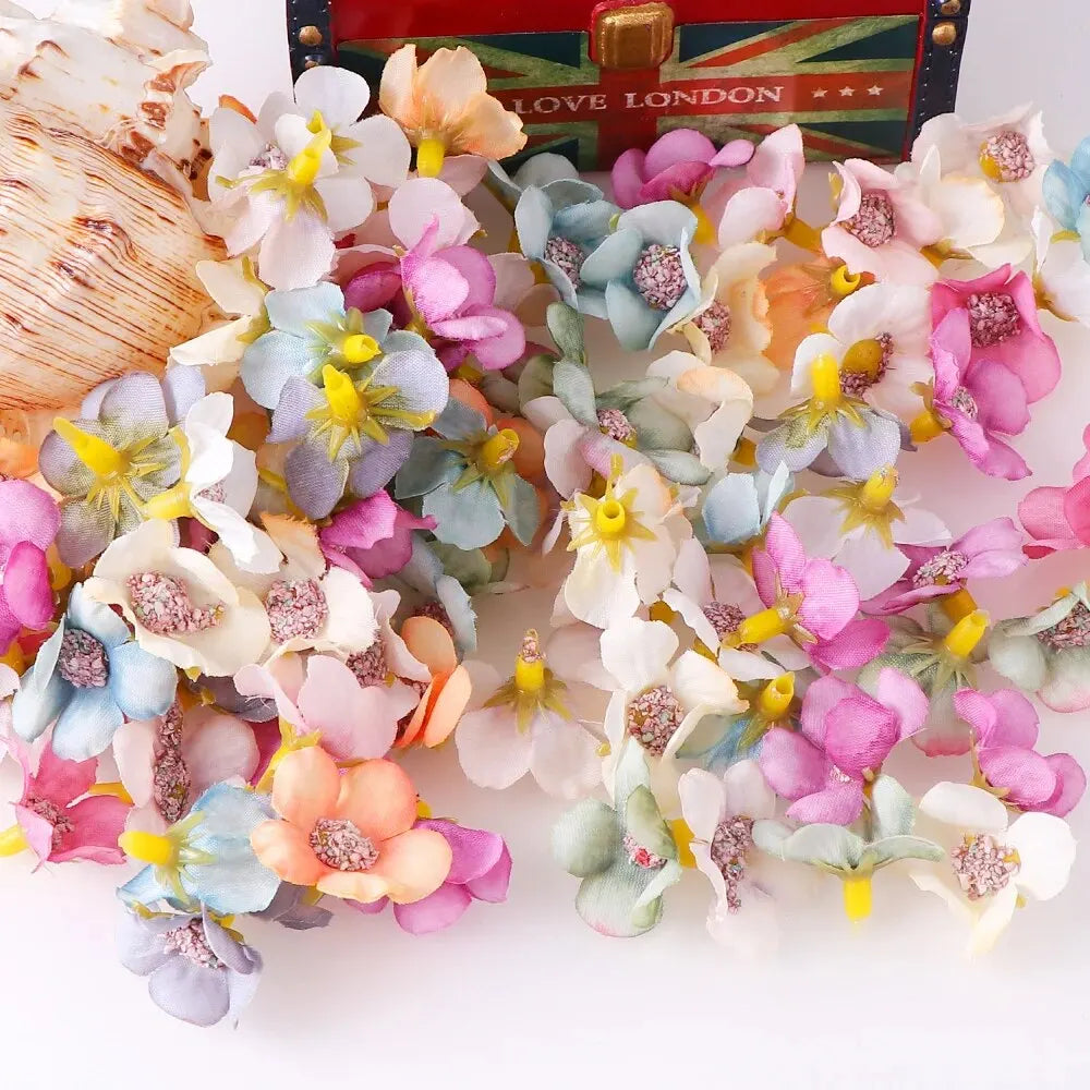 50PCs Mini Artificial Rose Flowers Heads Silk Fake Flowers for Home Dceor Wedding Decoration Craft Wreath Gifts Accessories