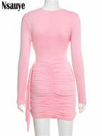Nsauye New Fashion Women Short Wrap High Waisted Mini Winter Dress 2025 Outfits Sexy Night Club Party Evening Long Sleeve Dress