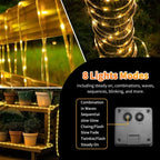 Solar String Fairy Lights Outdoor Waterproof 8 Modes Twinkle Rope Strip Light Garland Lamp for Patio Garden Lawn Tree Yard Fence
