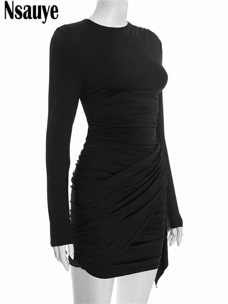 Nsauye New Fashion Women Short Wrap High Waisted Mini Winter Dress 2025 Outfits Sexy Night Club Party Evening Long Sleeve Dress