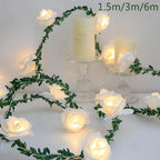 JJYY 1.5M/3M/6M Rose Fairy String Lights,Rose Flower Indoor Fairy Lights Valentine's Day Wedding Decorations, Battery Powered
