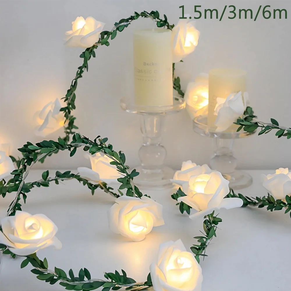 JJYY 1.5M/3M/6M Rose Fairy String Lights,Rose Flower Indoor Fairy Lights Valentine's Day Wedding Decorations, Battery Powered