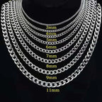 925 sterling silver plated Flat Cuban Chain Necklace For Men Male Neck Jewelry Accessories 4MM/6MM/8MM/10MM Width