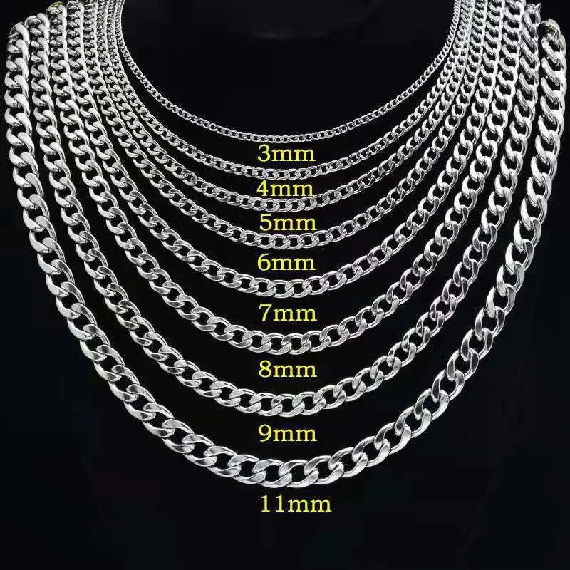 925 sterling silver plated Flat Cuban Chain Necklace For Men Male Neck Jewelry Accessories 4MM/6MM/8MM/10MM Width