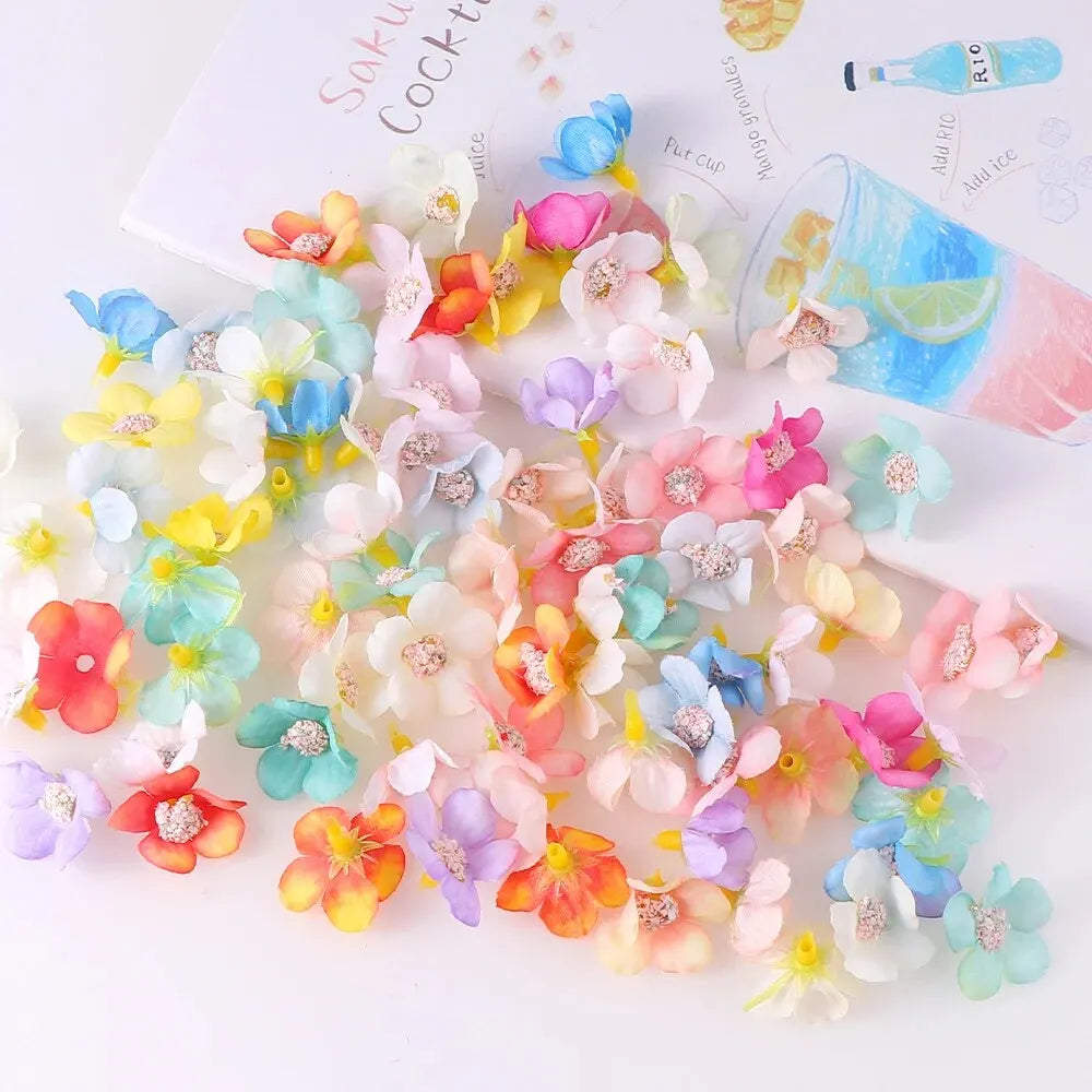 50PCs Mini Artificial Rose Flowers Heads Silk Fake Flowers for Home Dceor Wedding Decoration Craft Wreath Gifts Accessories