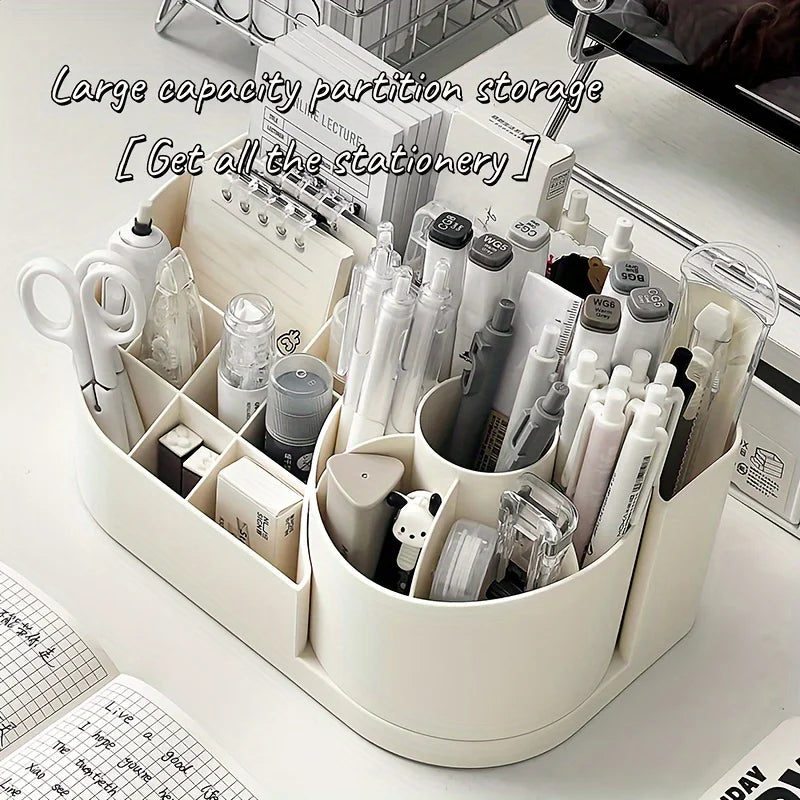 1pc Multi-Functional 2-in-1 Desk Organizer with 360-Degree Rotating Pen Holder, Large Capacity Plastic Storage Caddy for Office