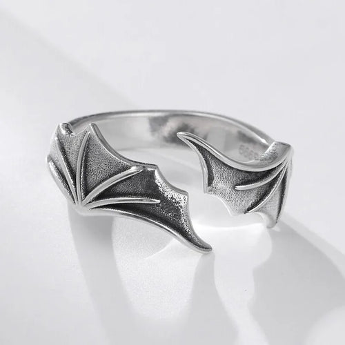 2pcs Vintage Angel Bat Wing Demon Eye Hip Hop Adjustable Couples Rings for Men Women Retro Silver Color Jewelry Party Daily