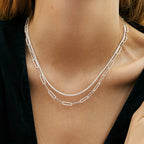 Fashion originality 925 Sterling Silver Necklace Bracelet Jewelry set for women men Paperclip Chain Party wedding gift