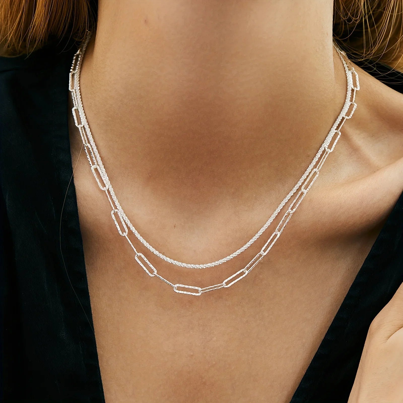 Fashion originality 925 Sterling Silver Necklace Bracelet Jewelry set for women men Paperclip Chain Party wedding gift