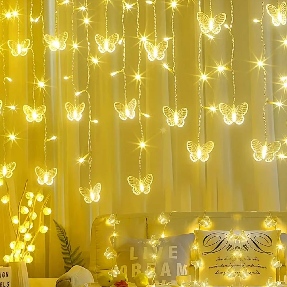 Butterfly Shape LED Curtain Fairy String Lights USB Powered With 8 Flashing Modes Perfect For Wedding, Party & Holiday Decor