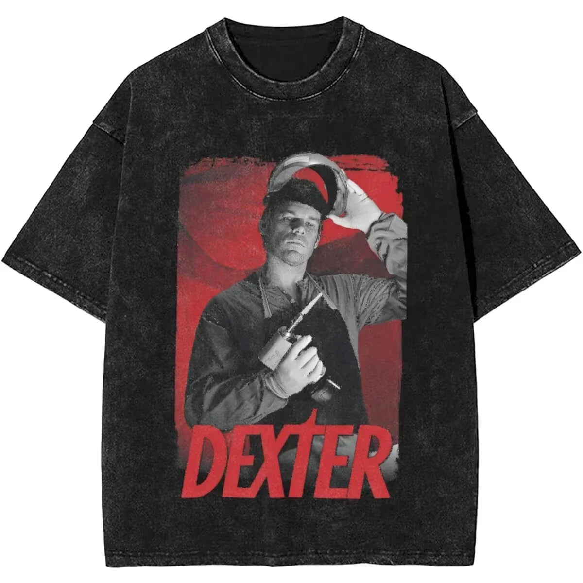 New Dexter Morgan Edition Middle Finger Retro Trendy Vintage Washed T-Shirt Summer Y2K Tops Cotton Men Women Tees Short Sleeve