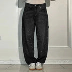 Chic Rhinestone Women's Jeans Y2k Street Oversize Loose Shining Female Wide Leg Pants 2025 Spring Summer Lady Denim Trousers