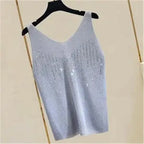 Rhinestones Tank Top Elegant Sleeveless Shiny Loose Knit Camis Corset Summer Women's Tube Top Aesthetic Clothing Korean