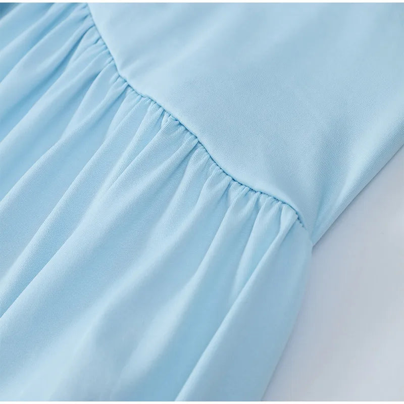 Irregular Shawl Blue Maxi Dress Women's Fashion Turtleneck Slim Fit Pleated Vestidos 2025 New Lady Evening Party Robes Summer
