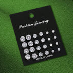 12 Pairs Set Stainless Steel Stud Earrings with Gemstone Buds Round Earrings Unisex Fashion Jewelry Gifts