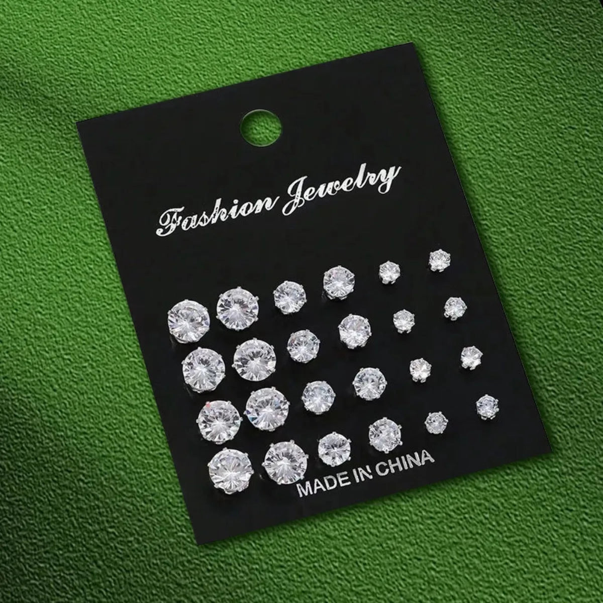 12 Pairs Set Stainless Steel Stud Earrings with Gemstone Buds Round Earrings Unisex Fashion Jewelry Gifts