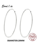 SOMILIA 925 Sterling Silver Platinum Big Hoop Earrings for Women Real Money Jewelry Female Fashion Womens Fine Earrings 10-90mm
