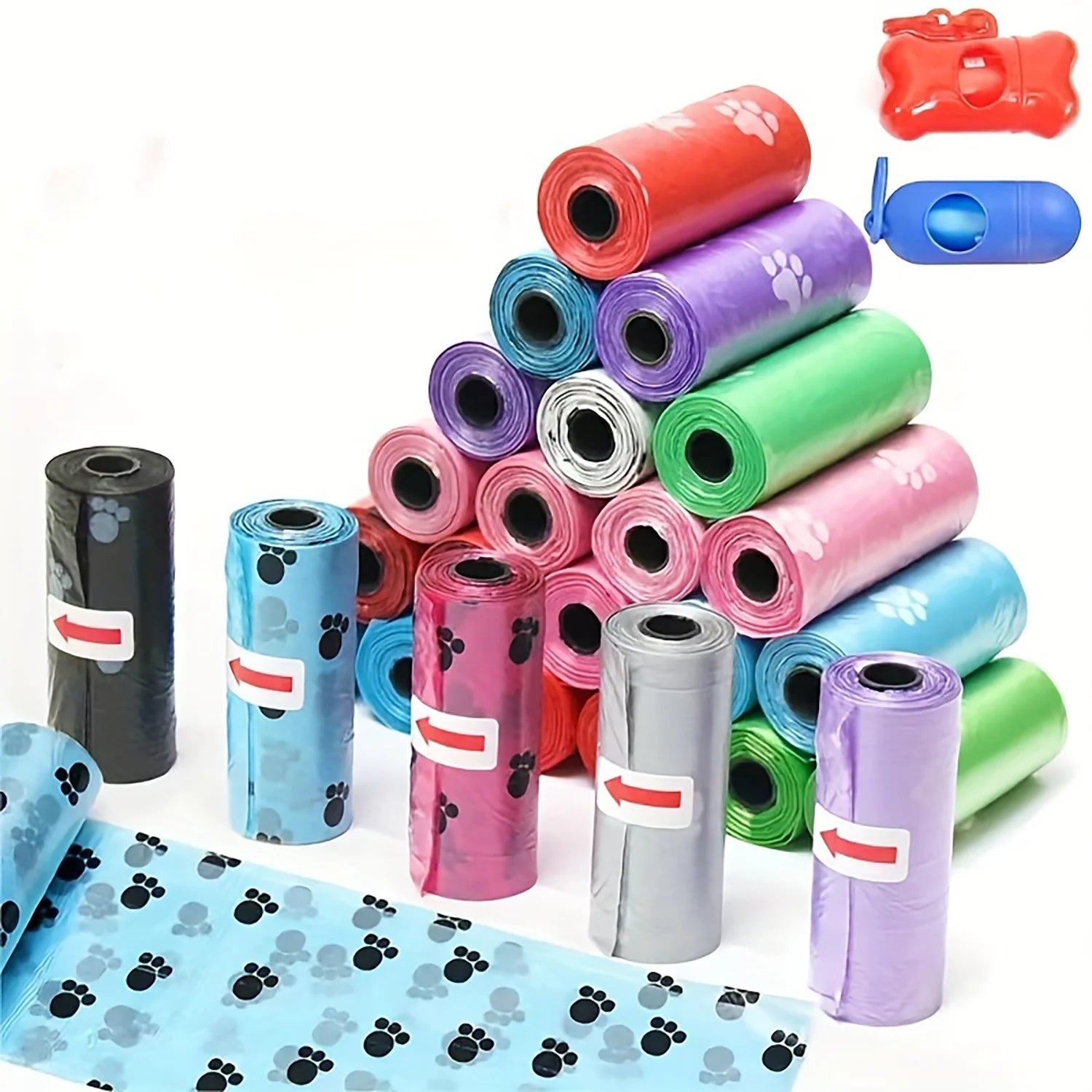 Random Color Cartoon Paw Graphic Dog Poop Bags Pet Poop Bags Leak-Proof Dog Waste Bags For Pet Supplies