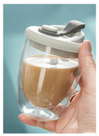 Cute Portable Water Cup Double Wall Glass Cup With Leak-Proof LidTransparent Insulated Coffee Cups Milk Tea Juice Mug Dinkware