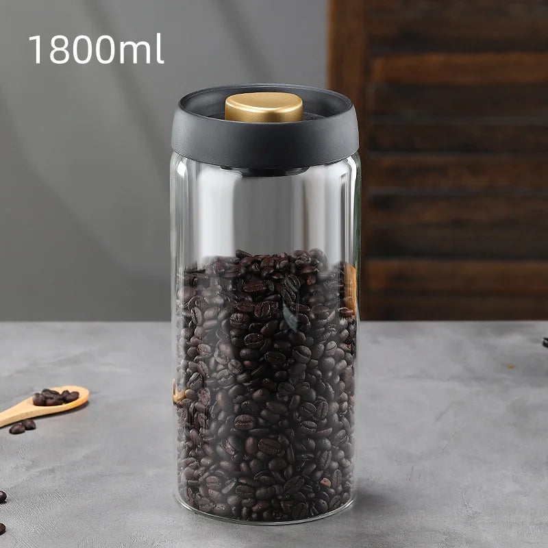 Manual Vacuum Sealed Coffee Jar High Borosilicate Glass Moisture Proof Tea Storage Container for Kitchen Coffee