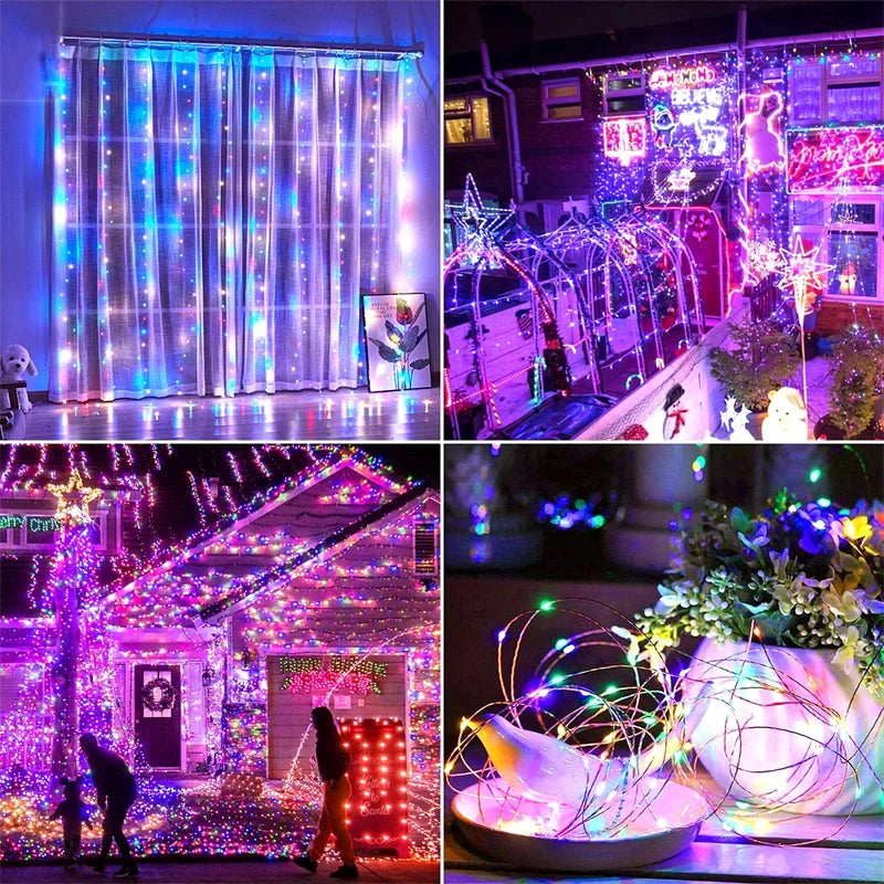 Solar String Fairy Lights Outdoor Waterproof 8 Modes Twinkle Rope Strip Light Garland Lamp for Patio Garden Lawn Tree Yard Fence