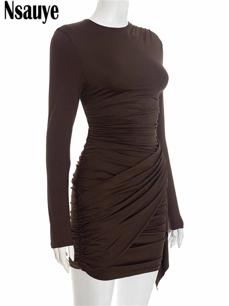 Nsauye New Fashion Women Short Wrap High Waisted Mini Winter Dress 2025 Outfits Sexy Night Club Party Evening Long Sleeve Dress