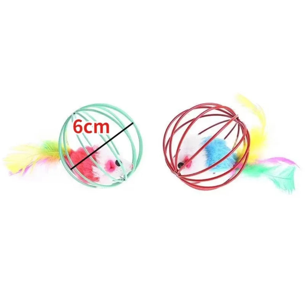 Interactive Cat Toy Mouse Ball Cage Random Color Plush Mouse  Kitten Play Toys for Indoor Kittens Exercise Pet Supplies