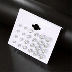 12 Pairs Set Stainless Steel Stud Earrings with Gemstone Buds Round Earrings Unisex Fashion Jewelry Gifts