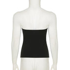 Gothic Print Black Strapless Tube Top Women Skinny Cropped Summer Casual Chic Graphic Tee Y2K Streetwear Basic Vest